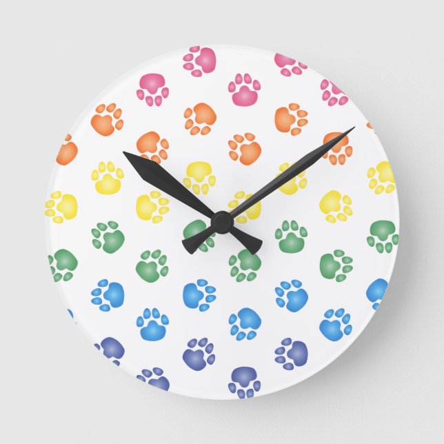 Colourful Paw prints Round Clock (Front)
