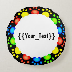 Colourful Paw Prints Round Cushion
