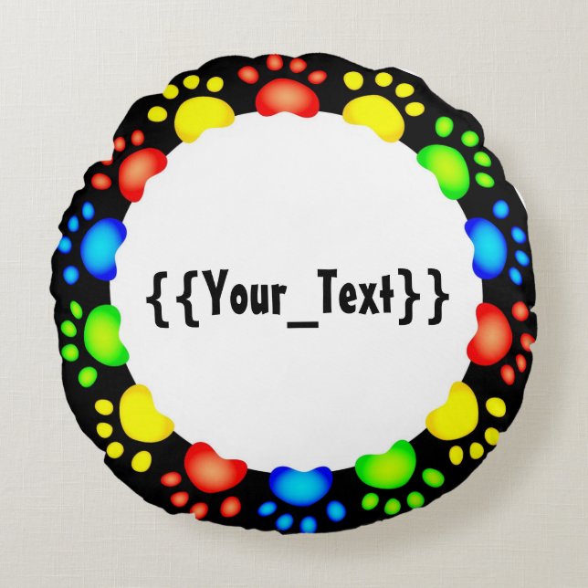 Colourful Paw Prints Round Cushion (Front)