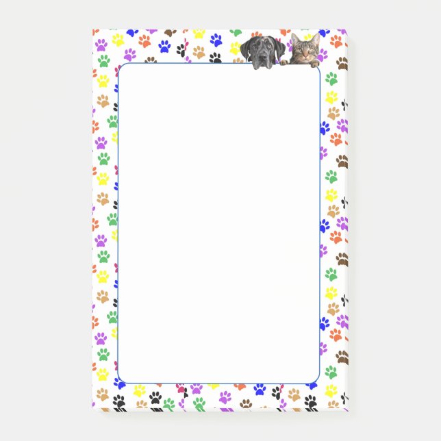 Colourful Paw Prints with Dog and Cat 4 X 6  Post-it Notes (Front)