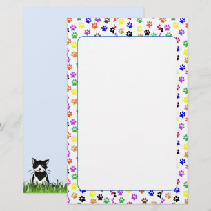 Colourful Paw Prints with Dog and Cat Stationery