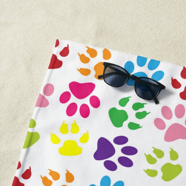 Colourful Paws, Dog Paws, Cat Paws Beach Towel (In Situ)