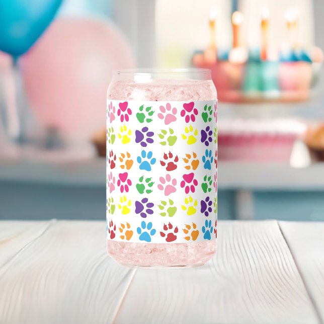 Colourful Paws, Dog Paws, Cat Paws Can Glass (Insitu (Baby Shower))
