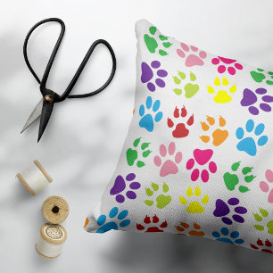 Colourful Paws, Dog Paws, Cat Paws Decorative Cushion