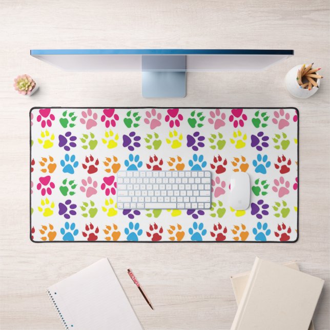 Colourful Paws, Dog Paws, Cat Paws Desk Mat (Office 1)