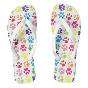 Colourful Paws, Dog Paws, Cat Paws Flip Flops