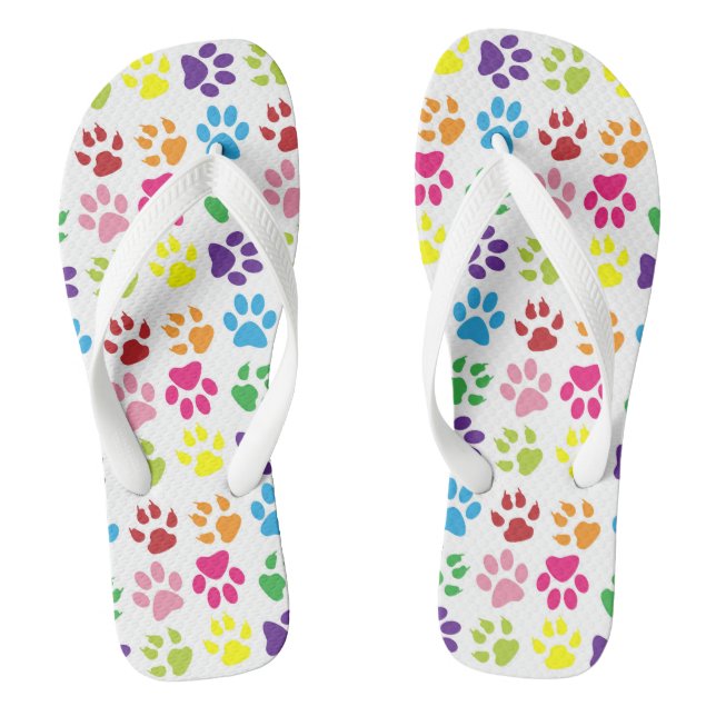 Colourful Paws, Dog Paws, Cat Paws Flip Flops (Footbed)