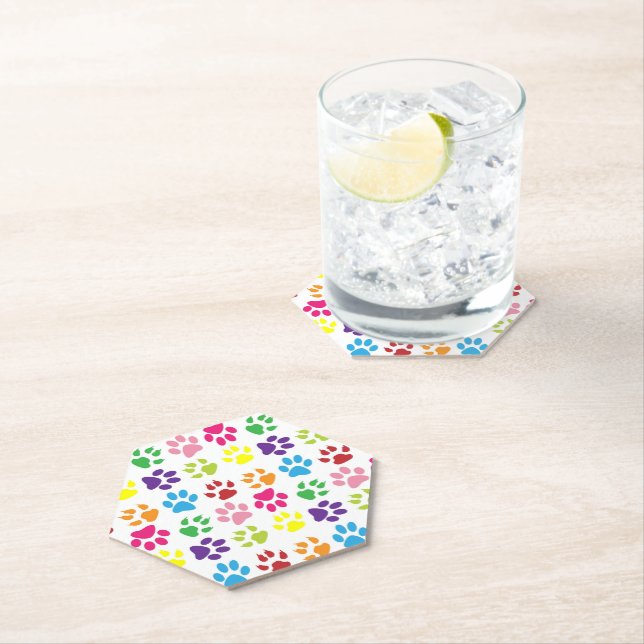 Colourful Paws, Dog Paws, Cat Paws Paper Coaster (Insitu)