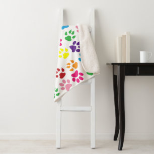 Colourful Paws, Dog Paws, Cat Paws Sherpa Blanket