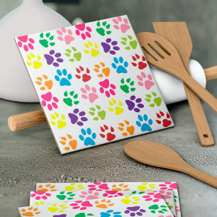 Colourful Paws, Dog Paws, Cat Paws Tile