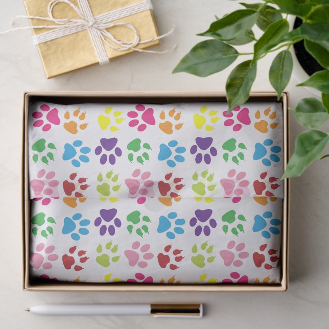 Colourful Paws, Dog Paws, Cat Paws Tissue Paper (Gift)