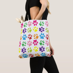 Colourful Paws, Dog Paws, Cat Paws Tote Bag