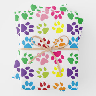 Colourful Paws, Dog Paws, Cat Paws Wrapping Paper Sheet