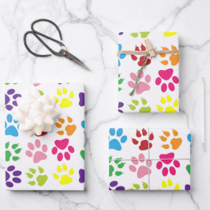 Colourful Paws, Dog Paws, Cat Paws Wrapping Paper Sheet