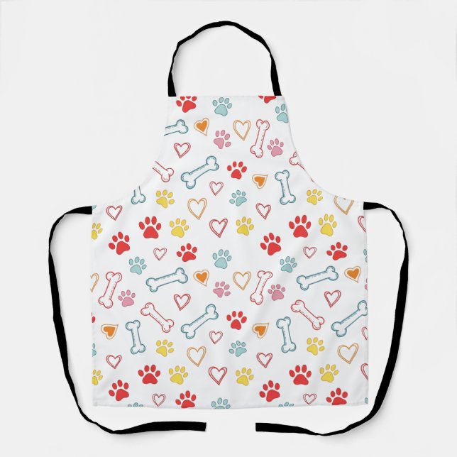 Colourful Paws, Hearts & Bones Doodle  Apron (Front)