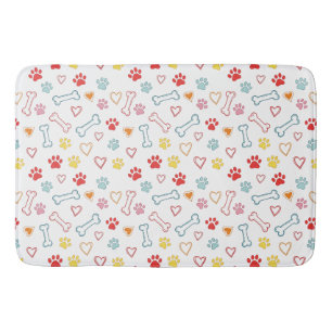 Colourful Paws, Hearts & Bones Doodle Bath Mat