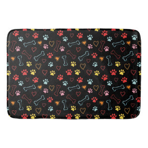 Colourful Paws, Hearts & Bones Doodle Bath Mat