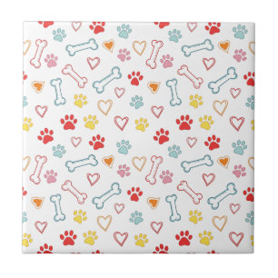 Colourful Paws, Hearts & Bones Doodle  Tile