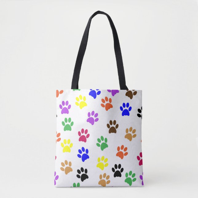 Colourful Paws Pattern Dog Lover Animal Lover Cat Tote Bag (Front)