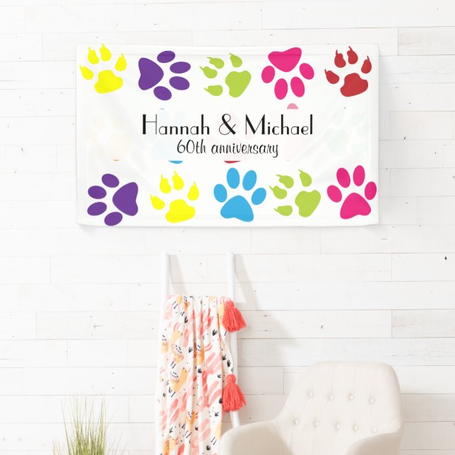 Colourful Paws, Paw Pattern, Dog Paws, Anniversary Banner (Insitu)