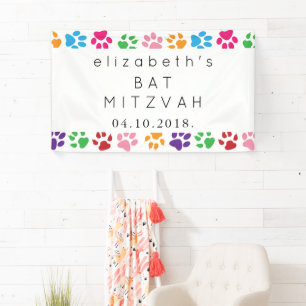 Colourful Paws, Paw Pattern, Dog Paws, Bat Mitzvah Banner