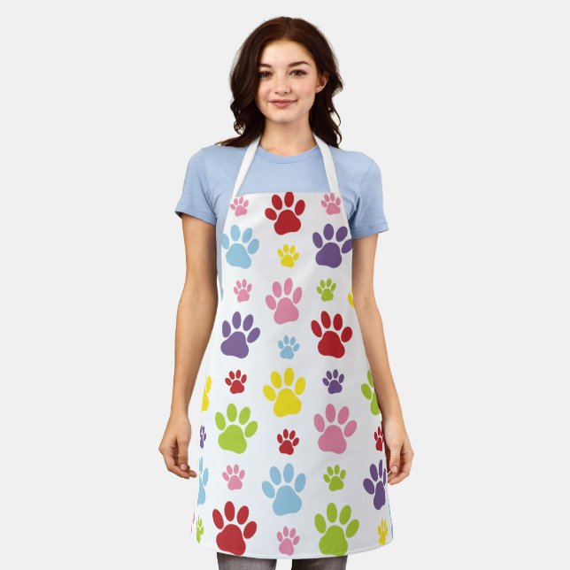 Colourful Paws, Paw Pattern, Dog Paws, Paw Prints Apron (Worn)