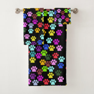 Colourful Paws, Paw Pattern, Dog Paws, Paw Prints Bath Towel Set