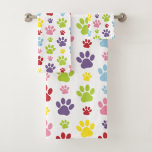 Colourful Paws, Paw Pattern, Dog Paws, Paw Prints Bath Towel Set