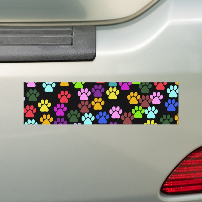 Colourful Paws, Paw Pattern, Dog Paws, Paw Prints Bumper Sticker (On Car)