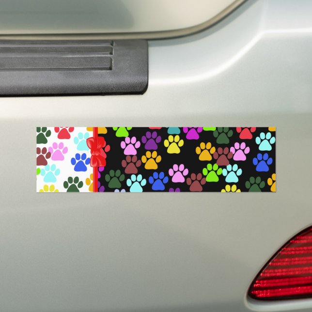 Colourful Paws, Paw Pattern, Dog Paws, Paw Prints Bumper Sticker (On Car)