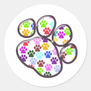 Colourful Paws, Paw Pattern, Dog Paws, Paw Prints Classic Round Sticker