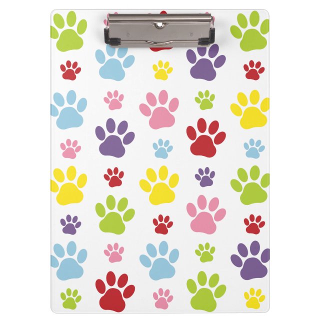 Colourful Paws, Paw Pattern, Dog Paws, Paw Prints Clipboard (Front)