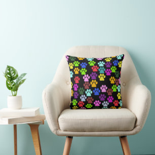 Colourful Paws, Paw Pattern, Dog Paws, Paw Prints Cushion