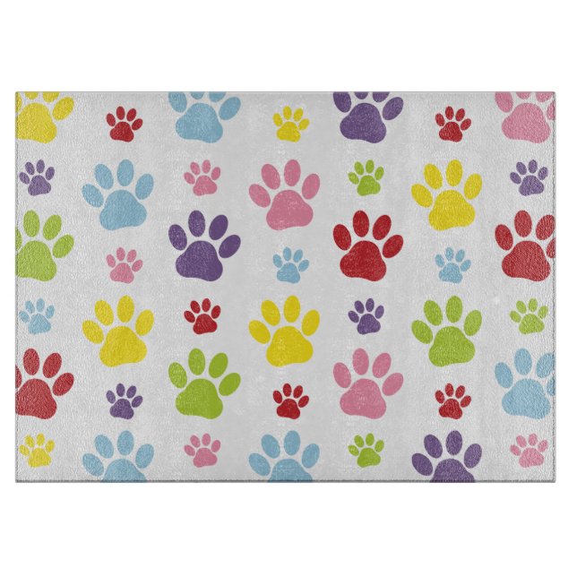 Colourful Paws, Paw Pattern, Dog Paws, Paw Prints Cutting Board (Front)