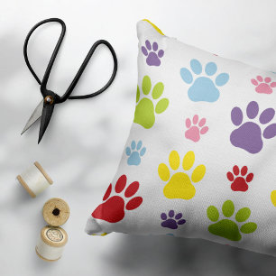 Colourful Paws, Paw Pattern, Dog Paws, Paw Prints Decorative Cushion