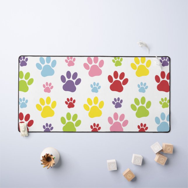 Colourful Paws, Paw Pattern, Dog Paws, Paw Prints Desk Mat (Kids Table)