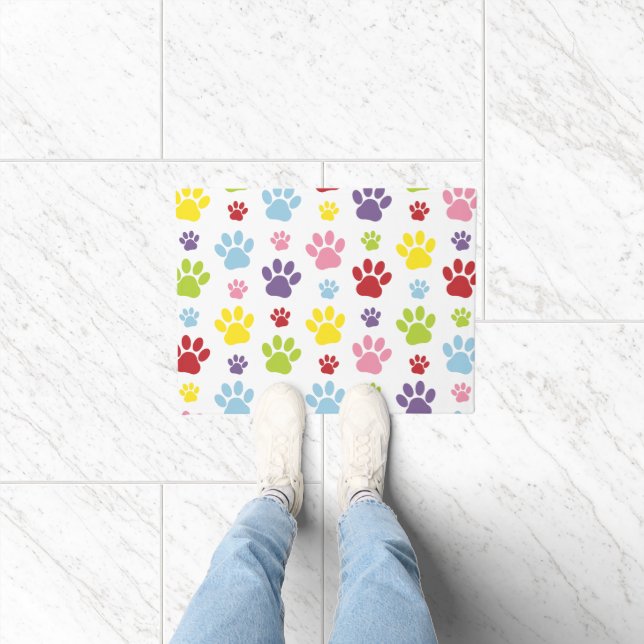 Colourful Paws, Paw Pattern, Dog Paws, Paw Prints Doormat (Indoor)