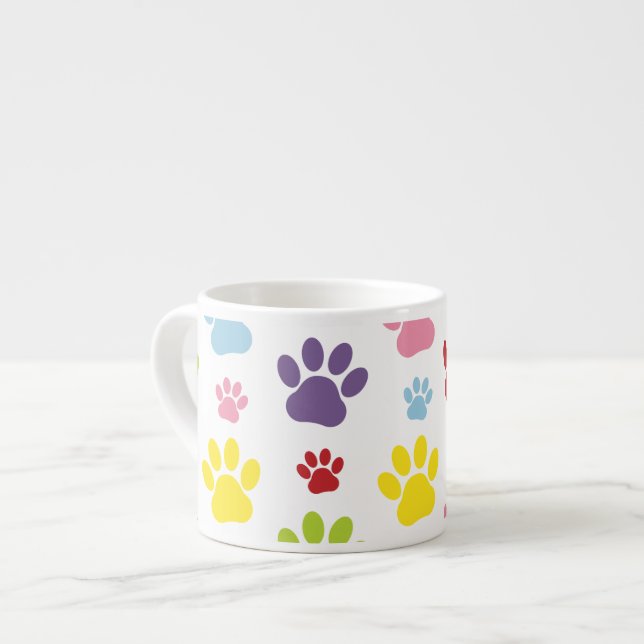Colourful Paws, Paw Pattern, Dog Paws, Paw Prints Espresso Cup (Front Left)