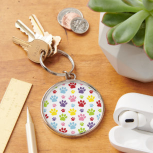 Colourful Paws, Paw Pattern, Dog Paws, Paw Prints Key Ring