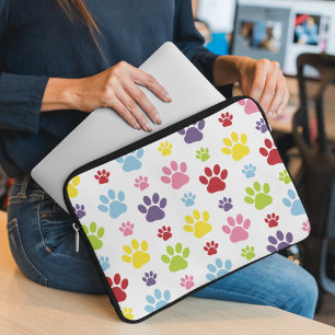 Colourful Paws, Paw Pattern, Dog Paws, Paw Prints Laptop Sleeve