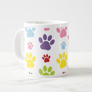 Colourful Paws, Paw Pattern, Dog Paws, Paw Prints Large Coffee Mug