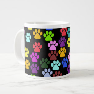 Colourful Paws, Paw Pattern, Dog Paws, Paw Prints Large Coffee Mug