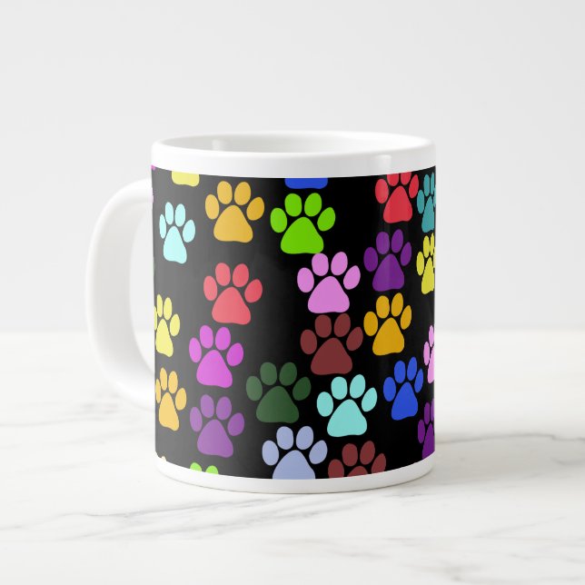 Colourful Paws, Paw Pattern, Dog Paws, Paw Prints Large Coffee Mug (Front Left)