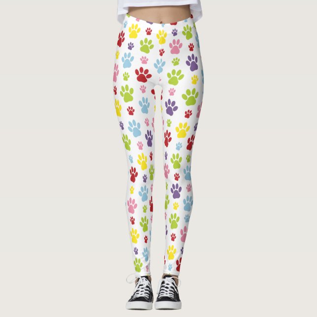 Colourful Paws, Paw Pattern, Dog Paws, Paw Prints Leggings (Front)