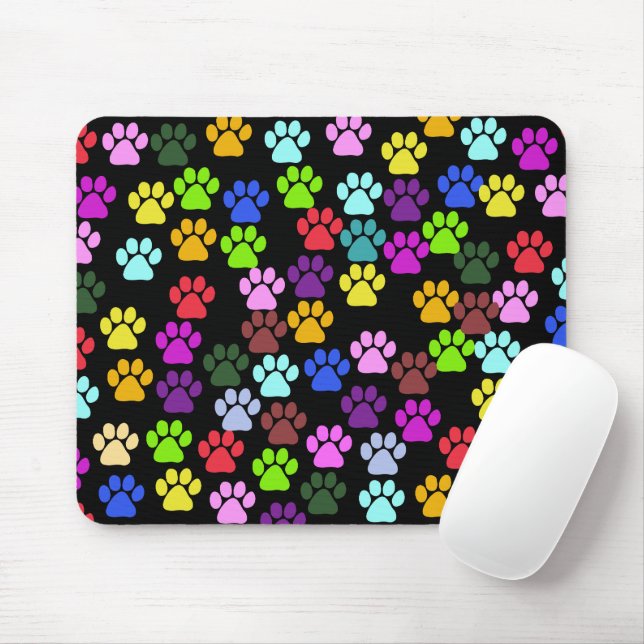 Colourful Paws, Paw Pattern, Dog Paws, Paw Prints Mouse Mat (With Mouse)