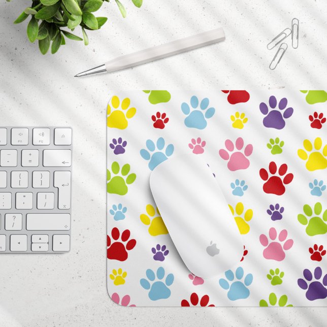 Colourful Paws, Paw Pattern, Dog Paws, Paw Prints Mouse Mat (Creator Uploaded)