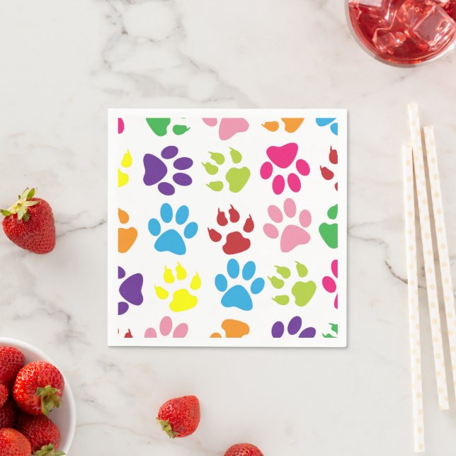 Colourful Paws, Paw Pattern, Dog Paws, Paw Prints Napkin (Insitu)
