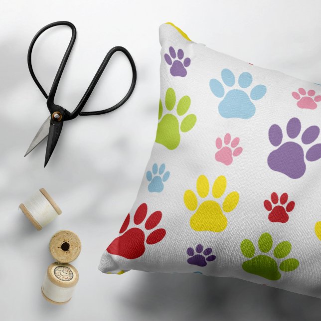 Colourful Paws, Paw Pattern, Dog Paws, Paw Prints Pillowcase (Creator Uploaded)