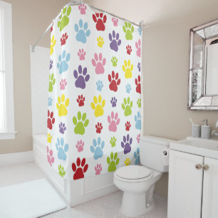 Colourful Paws, Paw Pattern, Dog Paws, Paw Prints Shower Curtain