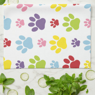 Colourful Paws, Paw Pattern, Dog Paws, Paw Prints Tea Towel